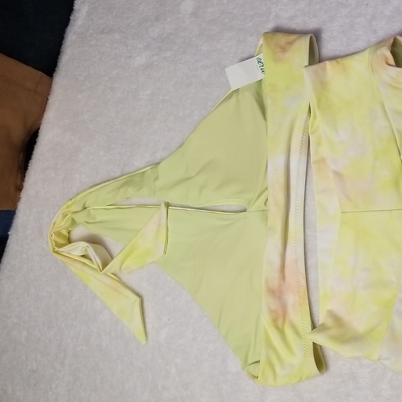 Aerie Bikini Womens S Yellow Crossover Keyhole Halter High Cut Cheeky Bottom NWT - Picture 8 of 16